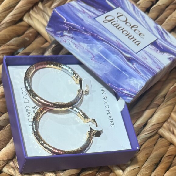 14K gold plated diamond cut statement hoop earrings - Picture 3 of 3